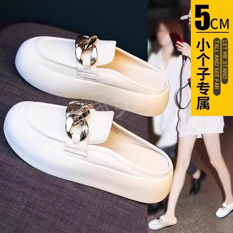Women's Half-Slippers with Closed Toe, 2025 Summer New Fashion White Shoes, Stylish Round-Toe Thick-Soled Soft-Soled Outdoor Slip-On Sandals