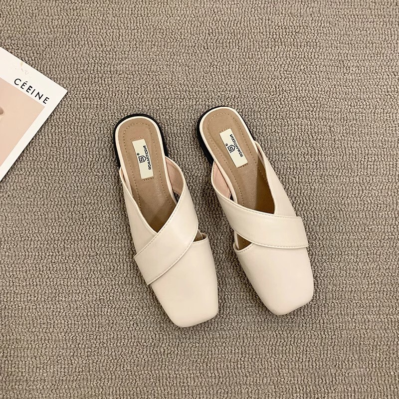 Baotou Half Slippers Women's Summer Outfit 2024 New Niche Design Slip-on Muller Women's Flat Sandals