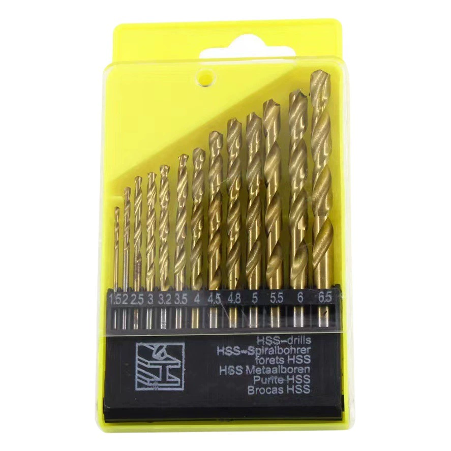 Горячая Высокоскоростная сталь спиральное сверло костюм с прямой ручкой спиральное сверло перфорация плотницкое сверло с титановым покрытием набор из 13 спиральных сверл