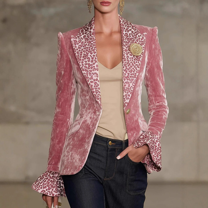 2025 European and American Clothing Independent Station Amazon Jacket Suit Long-Sleeved Lapel Digital Printed Top Small Suit