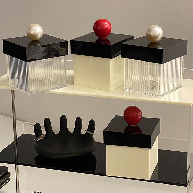 Contrast color matching red ball Pearl cotton stick box acrylic stripe transparent floss match earphone data cable storage box