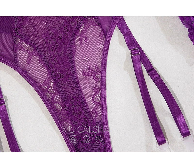 Lace Bodysuit with Garter Straps and Black Stockings, Sheer Intimate Apparel — detail image 19