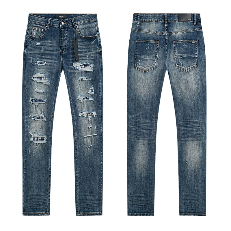 2025 весна и осень новый AMI Hole Patch Stretch Slim Casual Small Foot Jeans One Piece Wholesale Dropshipping