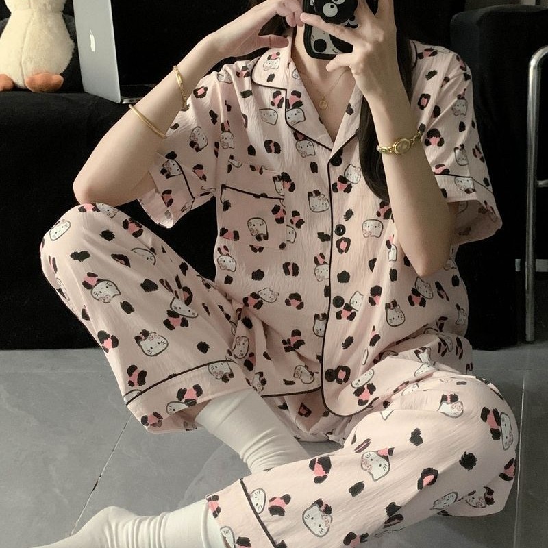 120G nube algodón pijama ropa de hogar mangas cortas pantalones largos set TK comercio exterior pedidos entidad al por mayor pareja pijama