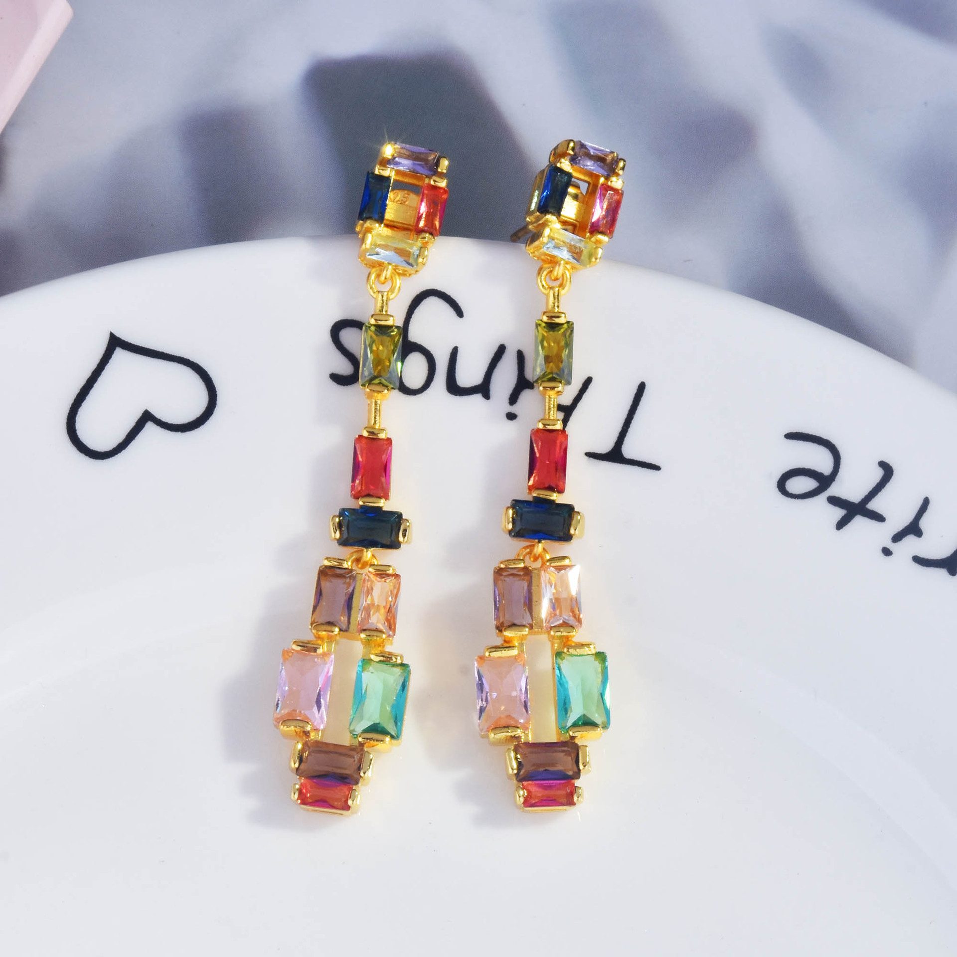 Contrast Fashion Earrings Super Flash Zircon Earrings Simulation Colorful Tourmaline Long Earrings display picture 2