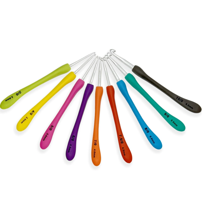 Оптовая продажа высокого класса вязаный инструмент крючком TPR силиконовая мягкая ручка алюминиевая ручка крючка набор ручки зубной щетки