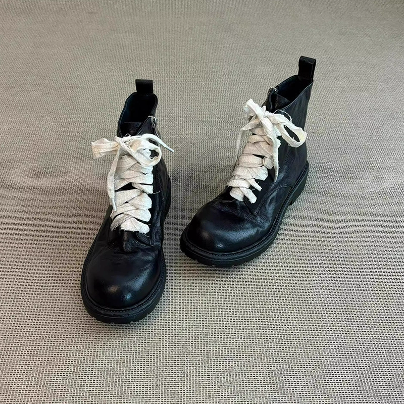 Новые модные ботинки-мартинсы на низком массивном каблуке с тонкими ремешками и боковой молнией, осенне-зимняя коллекция 2025 года, женские мотоциклетные ботильоны
