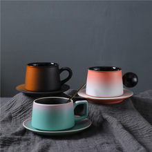 轻奢陶瓷咖啡杯圆球木柄杯子跨境创意咖啡杯碟套装马克杯拉花水杯