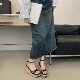Small Height Increasing Straw Platform Sandals Women's Summer Fish Beak Hollow Beach One-Shoe Black Wedge Heeled Roman Shoes