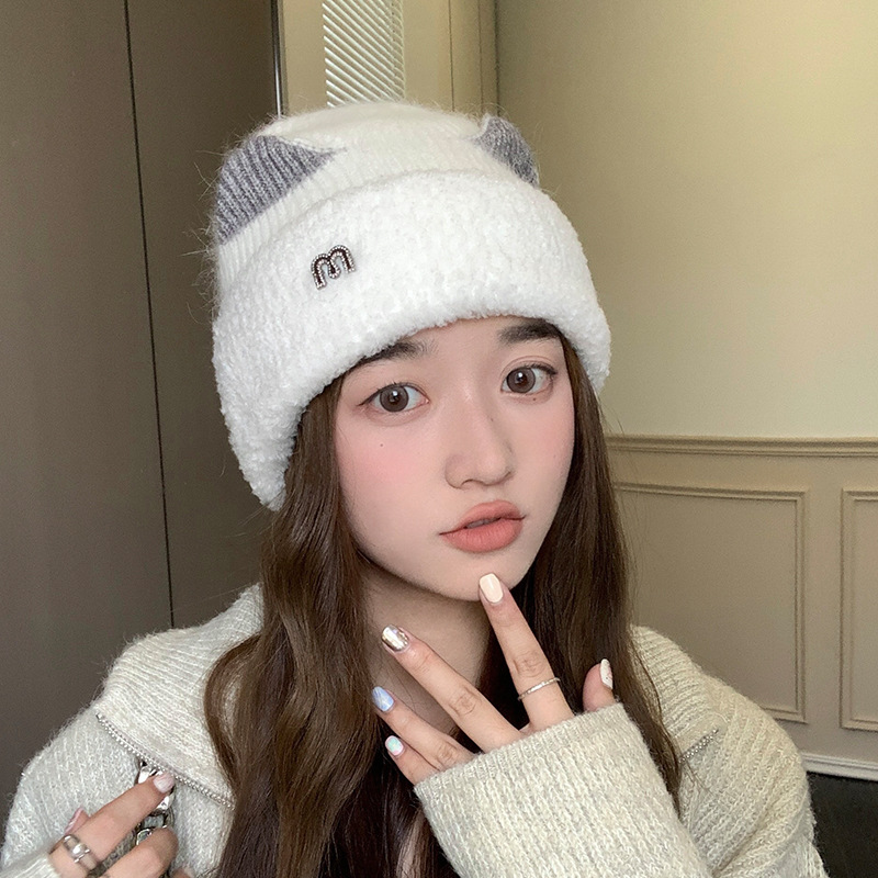 Zimowa damska bluza z nadrukiem M, słodka i urocza, z polaru, z dzianiny, z uniwersalną ochroną słuchu i zimową czapką_voghion.com