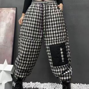 Korean-style Loose Retro Style Plaid Cotton Harlan Pants Women's 2024 Winter All-match Casual Warm Cotton Pants 8906