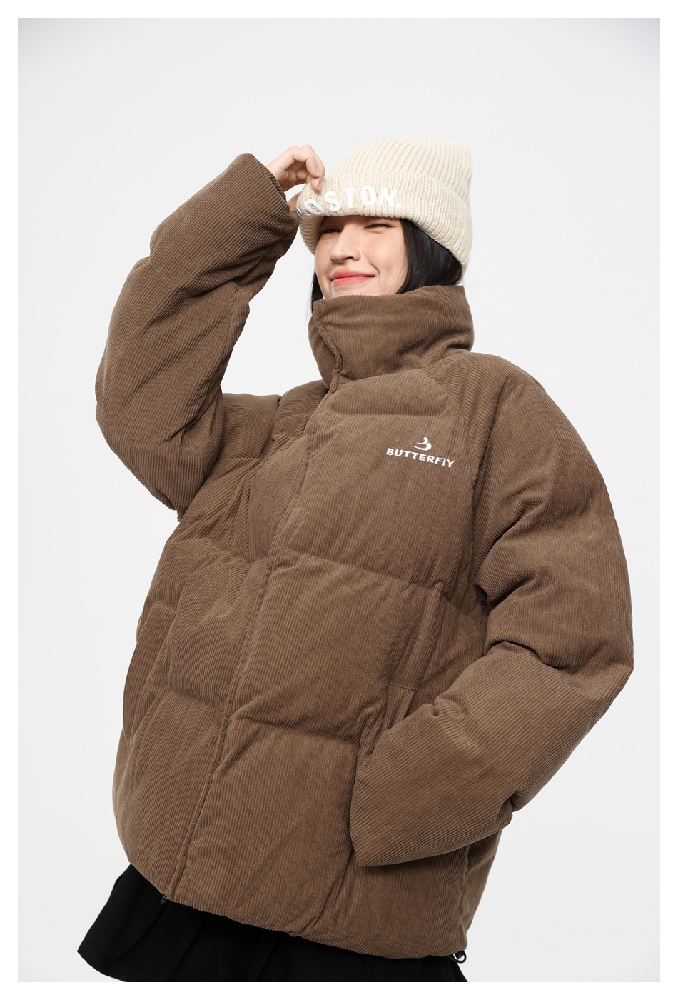 OIRTD winter nieuwe corduroy opstaande kraag voor zowel mannen als vrouwen, warme jas, dikke katoenen jas MY595_voghion.com