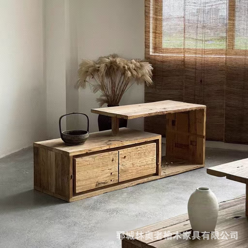 Old Elm Tv Cabinet Living Room Multi-Purpose Storage Locker Chinese Furniture Solid Wood Small Apartment Floor Cabinet Combination