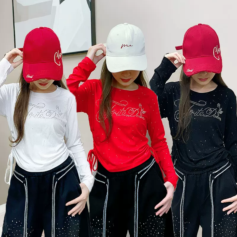 纤伽闪钻洒银秋季新款舞蹈上衣时尚抽绳广场舞曳步舞跳舞衣服女