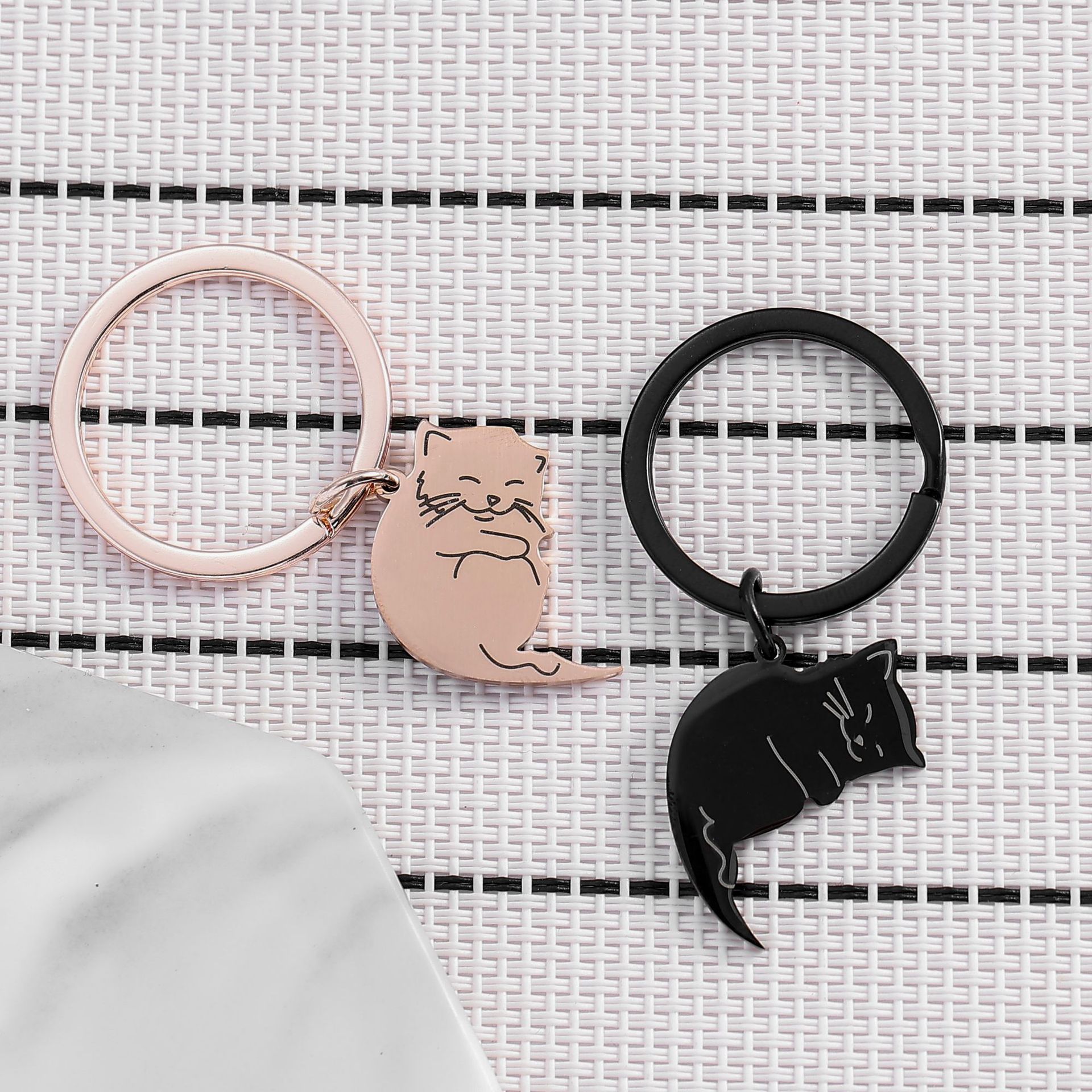 1 Pair Quantity 1 Pair Cute Cat 201 Stainless Steel Couple Bag Pendant Keychain