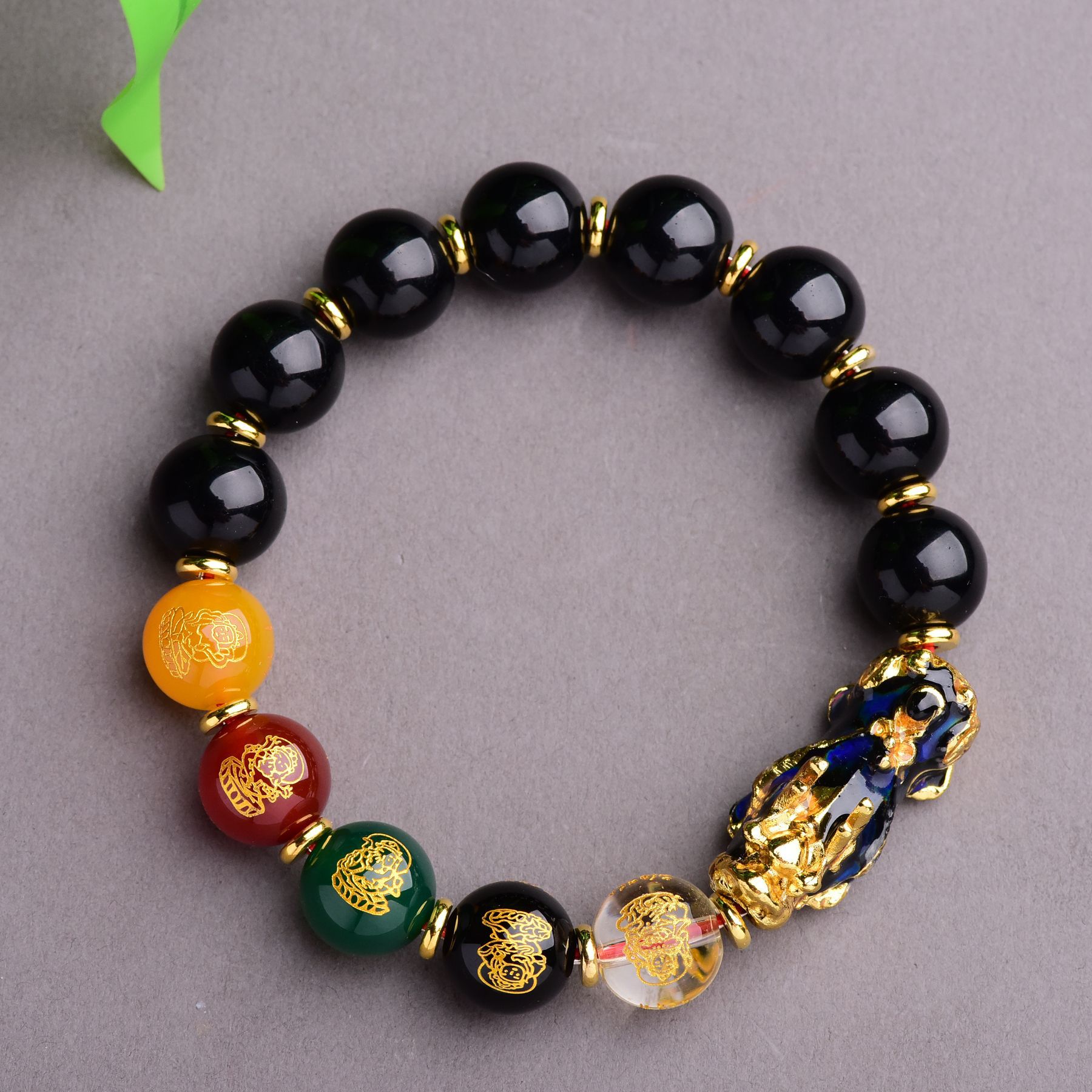 批发黑曜石手链五路财神 感温变色貔貅手串串珠手链情侣男女款