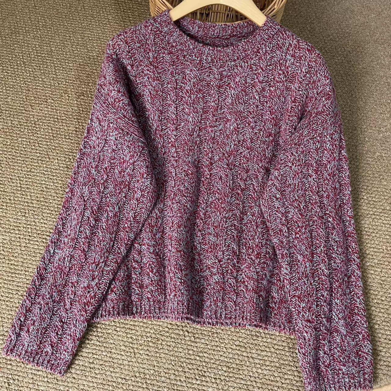 慵懒风花纱羊毛衫女麻花金丝100%羊毛针织衫女宽松高级感打底毛衣