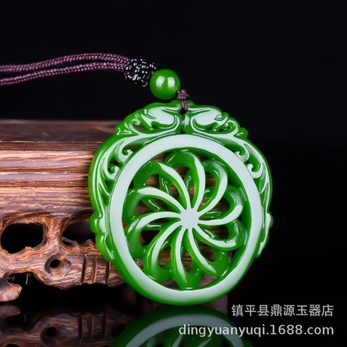 Xinjiang Outer Mongolia Material Hollowed-out Jade Pendant, Hetian Biyu Imitation Ancient Dragon Peace and Good Fortune Pendant, Costume Accessory for Traditional Clothing