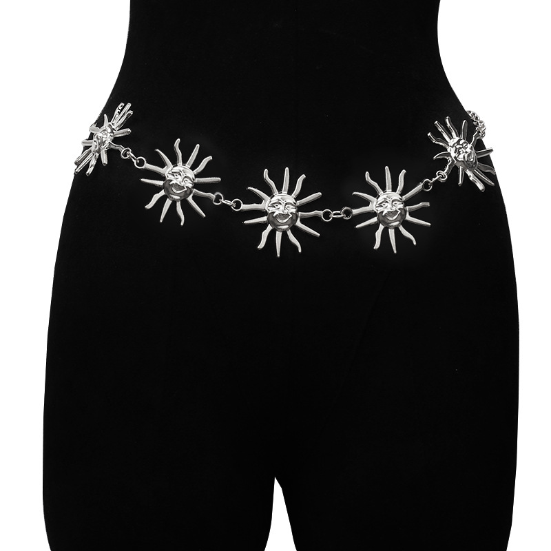 Cadena de cintura de comercio exterior para mujer cinturón de girasol de metal para mujer cadena de cuerpo vestido ajustable de atmósfera transfronteriza europea y americana para mujer