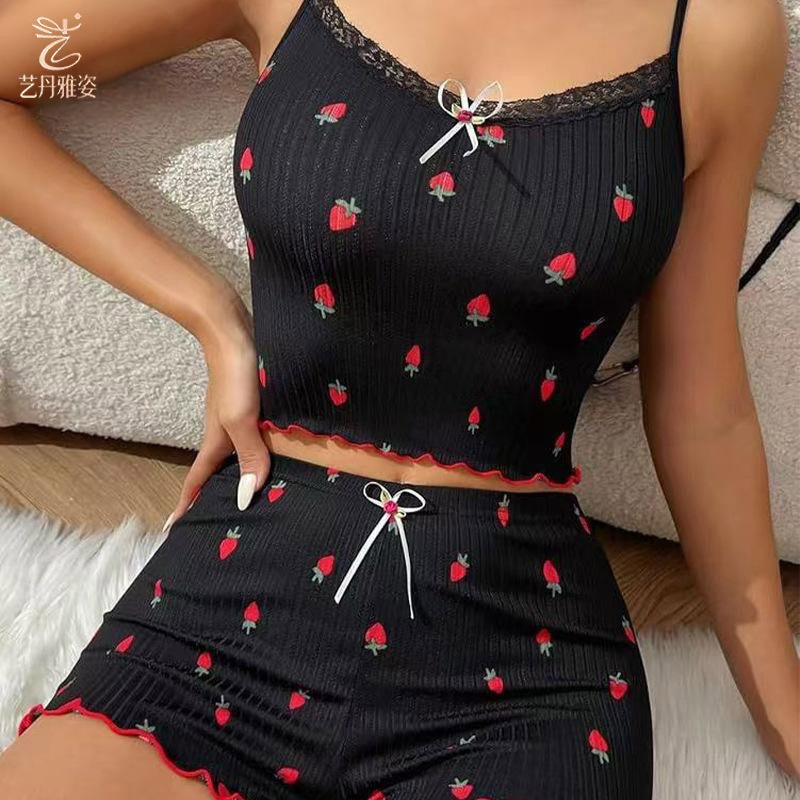 New Cross-Border Pit Pajamas for Women, Lace Sexy Fashion Suspenders, Shorts, Home Clothes, Two-Piece Suit for Women