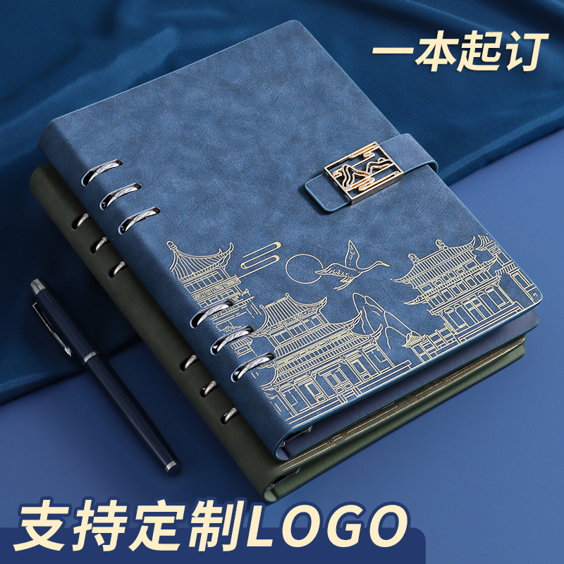 Guochao Shanhe buckle notebook gift box suit custom printable logo high color value bronzing notepad business gifts
