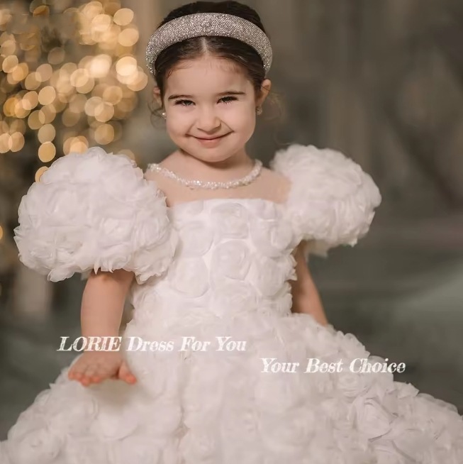 Vestido blanco de princesa con mangas abullonadas para el primer cumpleaños de una niña, con falda de tul. Ropa para bebés niñas de Sweet And Lovely Mother & Kids (0-3 años)._voghion.com