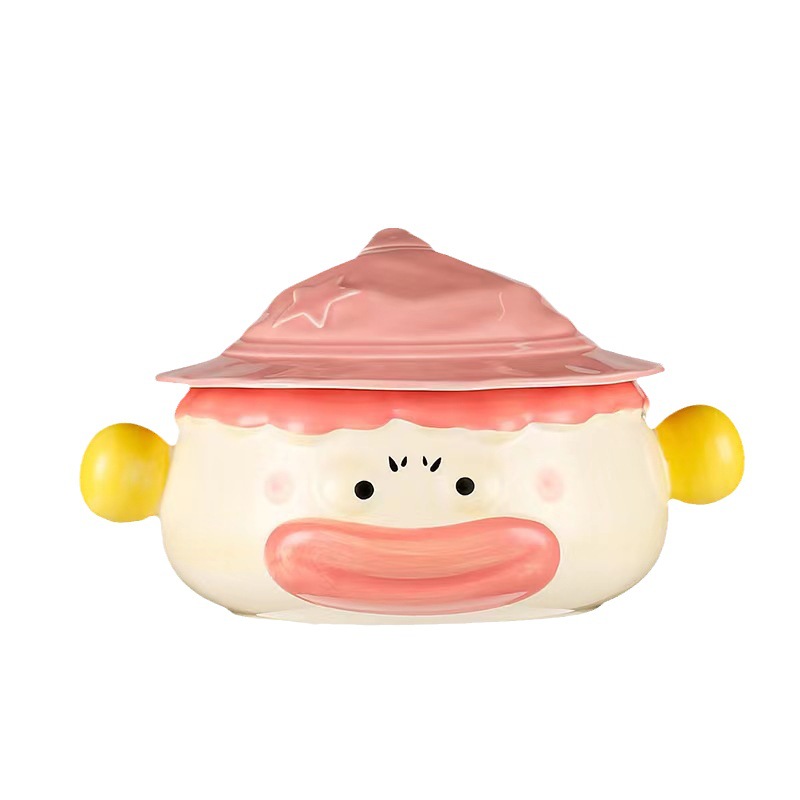 Personalidad creativa payaso de cerámica tazón de fideos instantáneos pintado a mano alivio hogar tazón de sopa con tapa lindo Internet celebridad ensalada tazón image 6