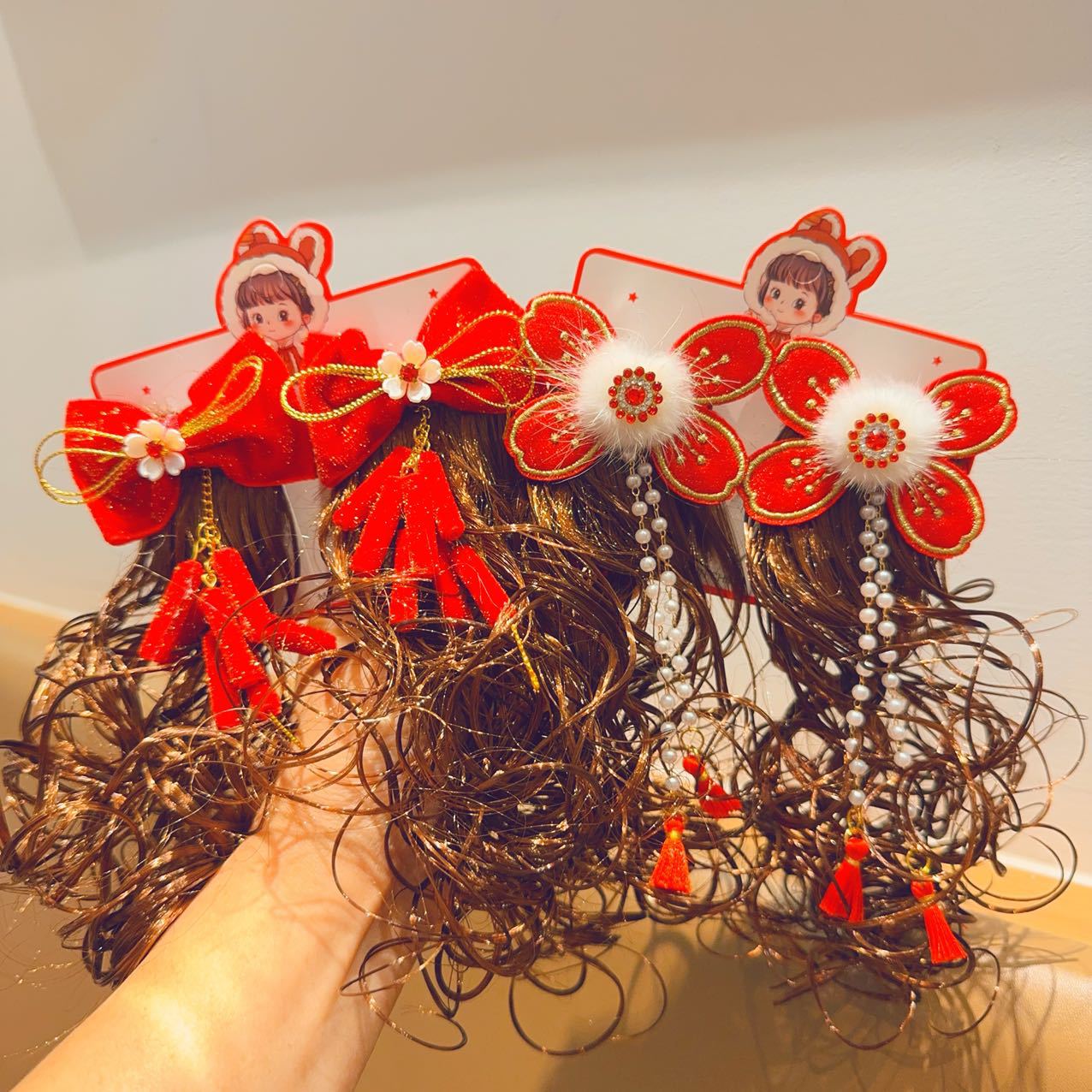 Juegos de Año Nuevo para el cabello de niños pelucas trenzas de Año Nuevo niñas tocado princesa bebé tarjetas de cabello niñas brocas de arco