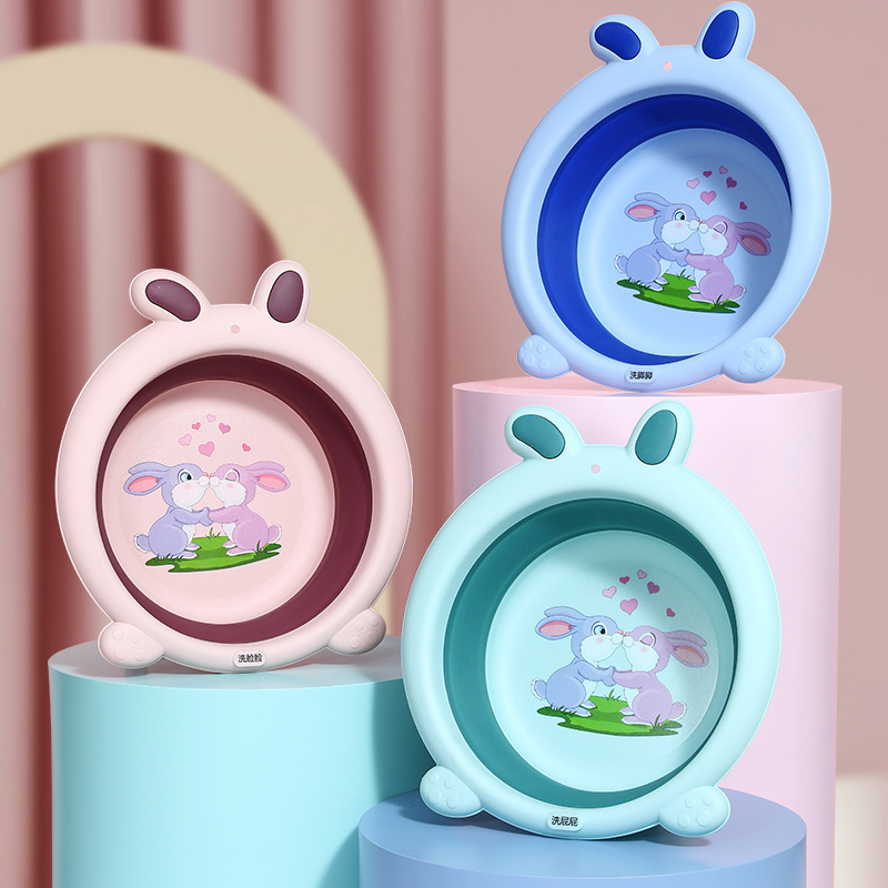 Rabbit Foldableing Washbasin Baby Washbasin Plastic Supplies Newborn Household Face Wash Basin Stackable