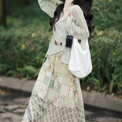 波西米亚风套装镂空流苏上衣女半身裙春新款森系裙子女装