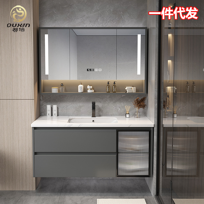 Designer Minimalist Seamless Rock Board Bathroom Cabinet Combination Modern Minimalist Face Wash Sink Wash Basin Toilet Designer Minimalist Seamless Rock Board Bathroom Cabinet Combination Modern Minimalist Face Wash Sink Wash Basin Toilet