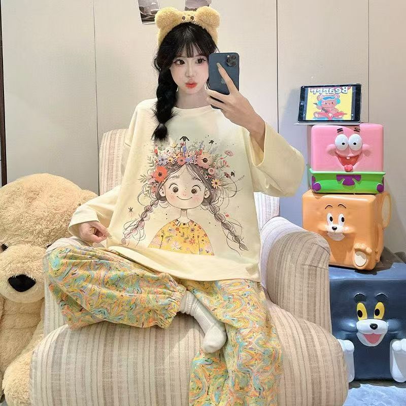 Invierno al por mayor transfronterizo engrosado de ternilla de dibujos animados niñas pijamas de manga larga set lindo dulce ropa cálida para el hogar