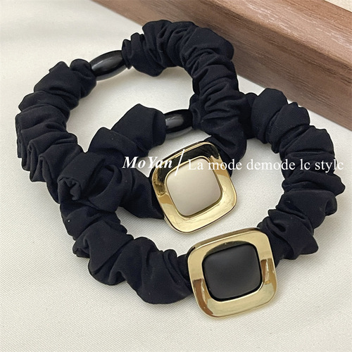 Chic metal square elastic hair tie for women, high elasticity, durable elastic hairband, refined ponytail hair tie