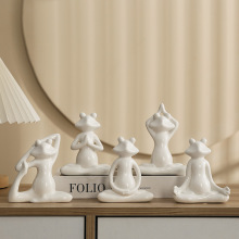 陶瓷小摆件创意功夫瑜伽青蛙桌面装饰品办公室软装工艺品白瓷