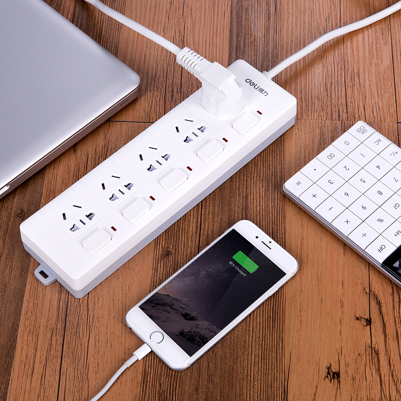 得力3998插线板3米电源接线板 插座接线板带插头电源板带开关