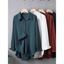 春秋季雪纺衬衫女新款长袖中长款百搭上衣衬衣宽松大码女装打底衫