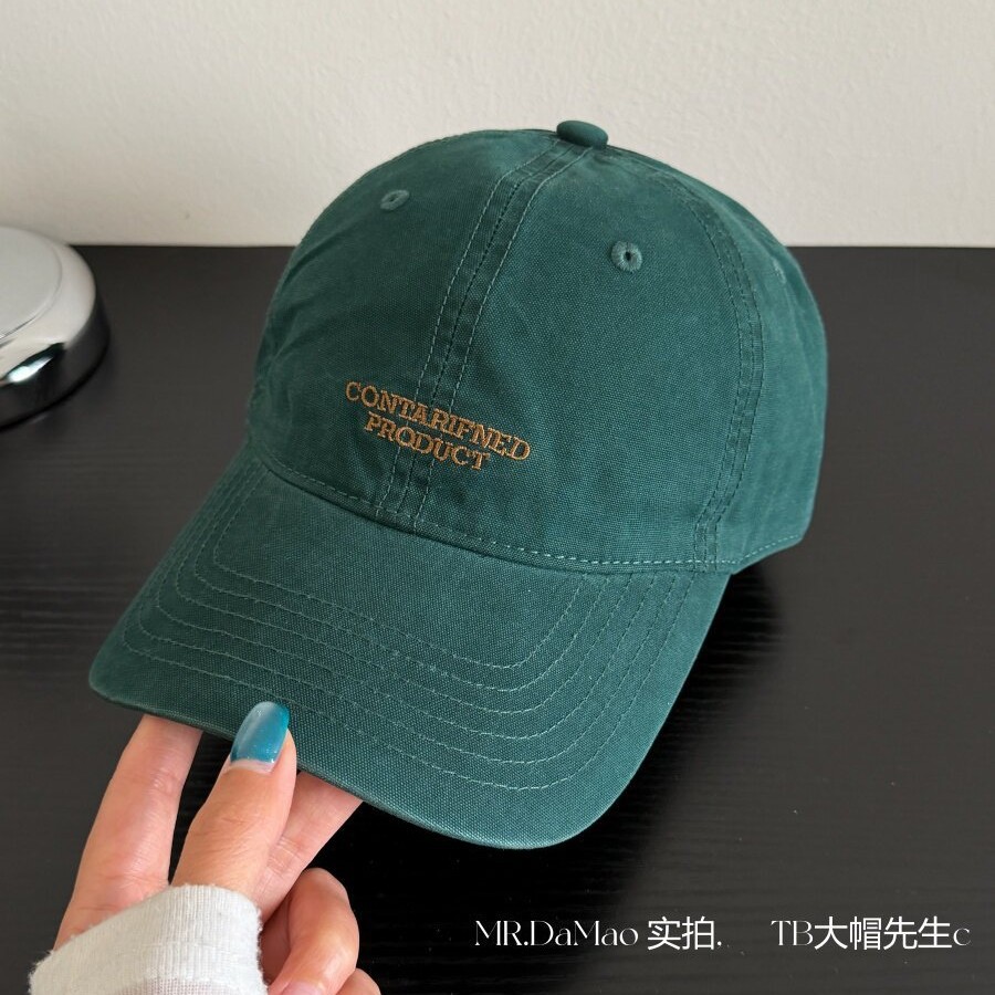 Washed Vintage Lettered Simple Korean-Style Casual Baseball Cap for Young Couples, Spring and Summer Street Fashion Versatile Curved Brim Hat for Men