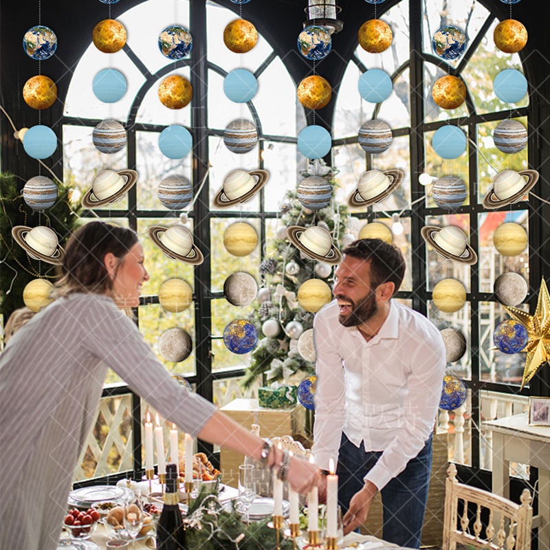 Nuevo producto colgante de colgante de planeta, hilo de coche de flores, tema de planeta, decoración de fiesta de cumpleaños, sistema solar, colgante de planeta