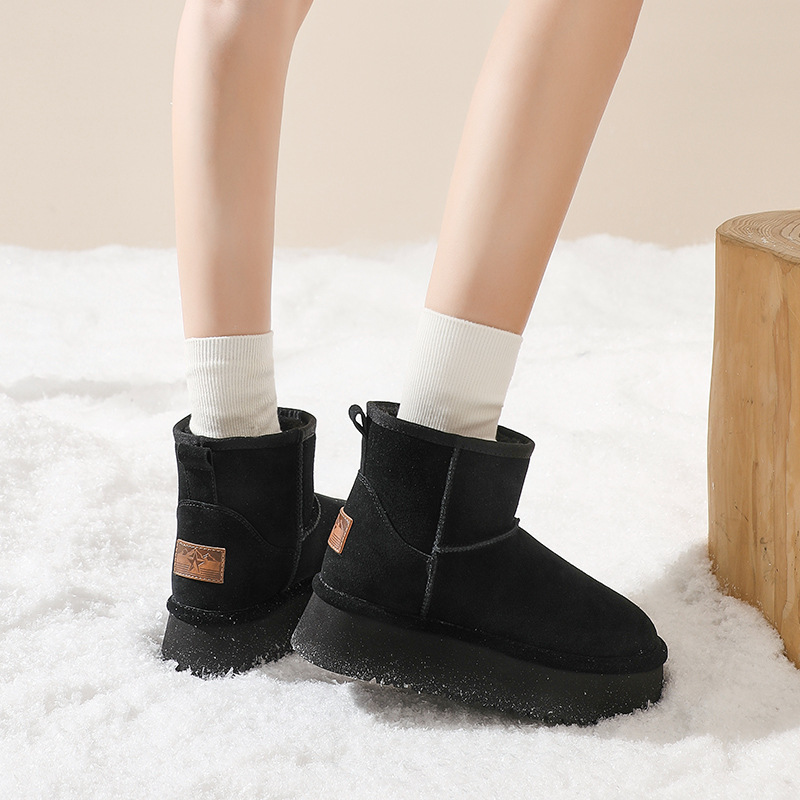 Botas de nieve para mujer Augu Shiden, otoño e invierno 2025, nuevas botas cortas de moda con forro de felpa y zapatos de algodón gruesos para exteriores