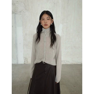 MMC DITION高领针织开衫女秋季新款韩系宽松显瘦设计感高级羊毛衫