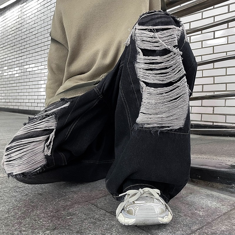 Spring And Autumn Distressed Jeans For Men, Casual Trendy Brand, Cool Washed High Street American Style Versatile Pants_mkmklike.com