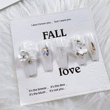 白玫瑰飘带婚纱款美甲素雅高档金箔轻奢穿戴甲甲片爆款百搭