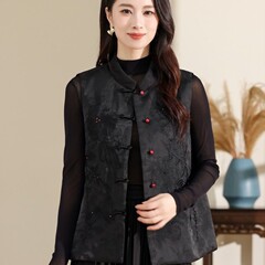 高級感重工の暗い紋様のジャカードの女性の国風の立襟の盤は馬を挟んで上着を挟んで百合の気質のカンタンになります。