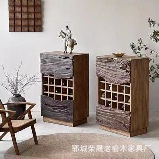 Chinese-Style Old Elm Wood Display Shelf, Vintage Wall-Mounted Tea Cabinet, Retro Entryway Organizer Cabinet, Home Multi-Treasure Cabinet Storage Rack