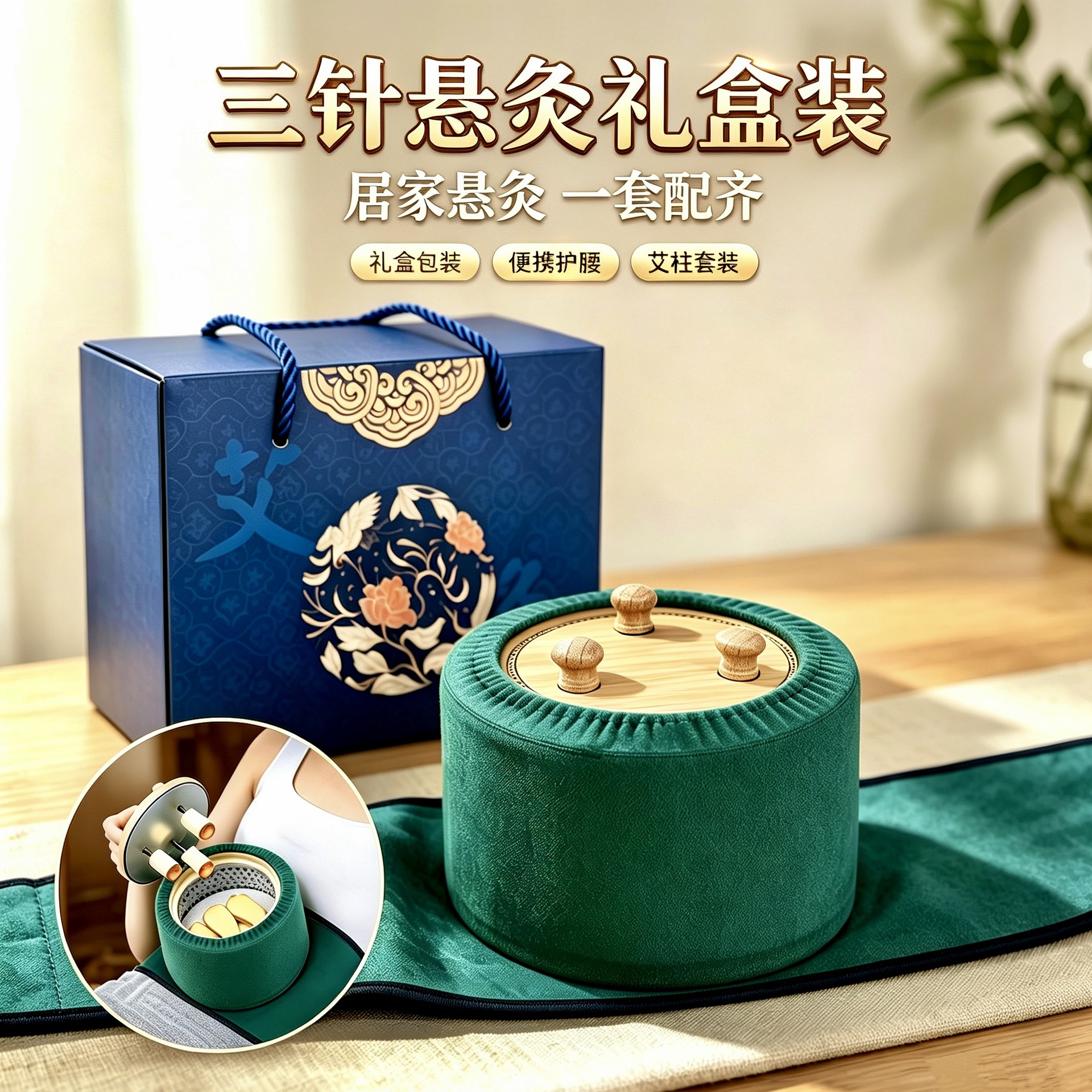 Three-Needle Wooden Moxibustion Box Portable Moxa Warmer for Joints and Abdomen 15cm Bamboo overview