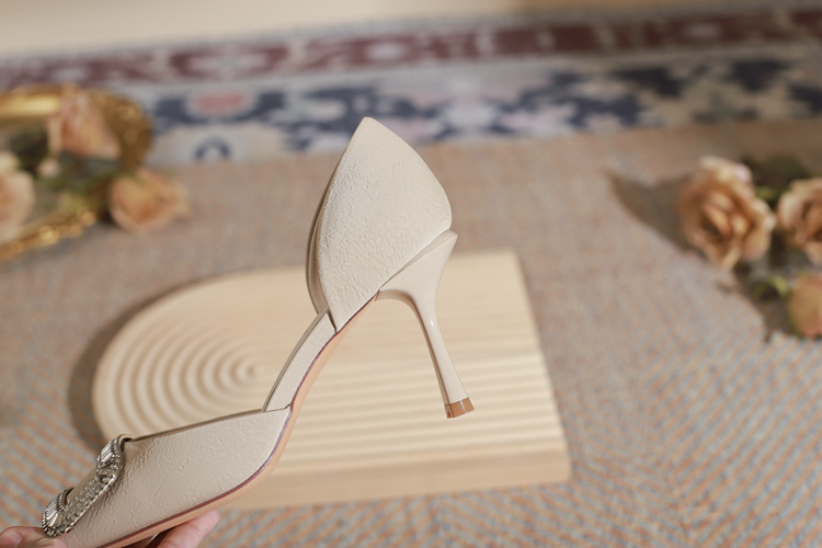 Stiletto Pumps Wedding Shoes Women's Crystal Square Pointed Heels_voghion.com