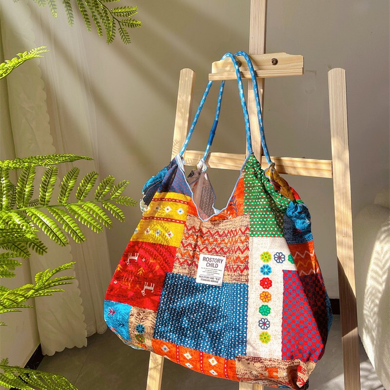 Cross-border Bag Thailand Bangkok Nepal Printed Cloth Bag Large Capacity Casual Shoulder Bag Lazy Style Tote Bag for Women