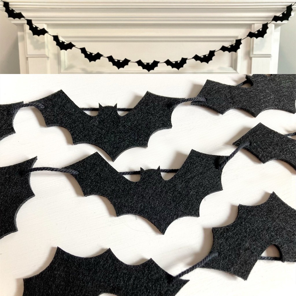 Especializado transfronterizo de fieltro, cuentas de madera, murciélago, bandera de halloween, festival de fantasmas, decoración de chimenea de terror, decoración de fondo