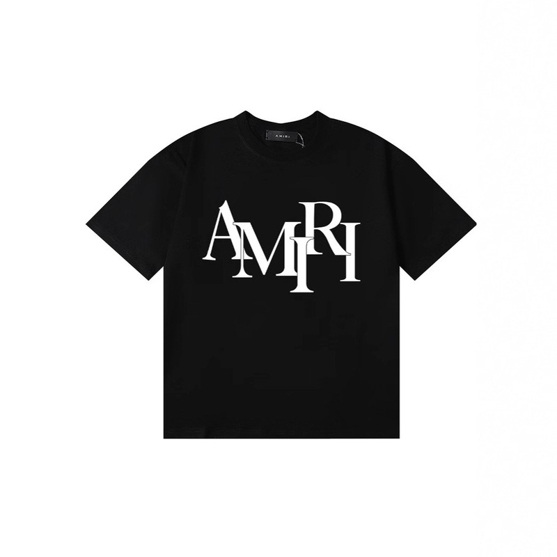Cross-Border American Fashion Accessible Luxury Amiri Amiri Atmospheric Logo Printing High-Quality Double Yarn Pure Cotton Casual T-Shirt for Men and Women