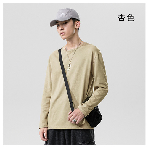 Combed Cotton 190g Plain Color Crew Neck Long Sleeve T-shirt for Men and Women, Same Style Long Sleeve Top, Base Layer Shirt, Advertising Shirt